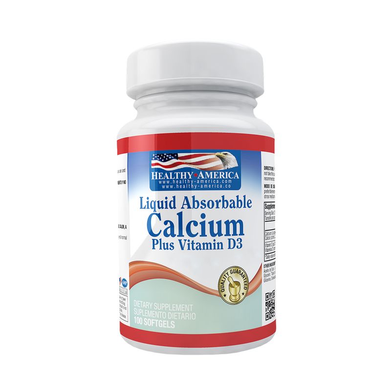 Calcio Líquido 1200mg con Vitamina D3 400 IU X 100 Perlas-Healthy America-Dopavita Salud y Nutrición