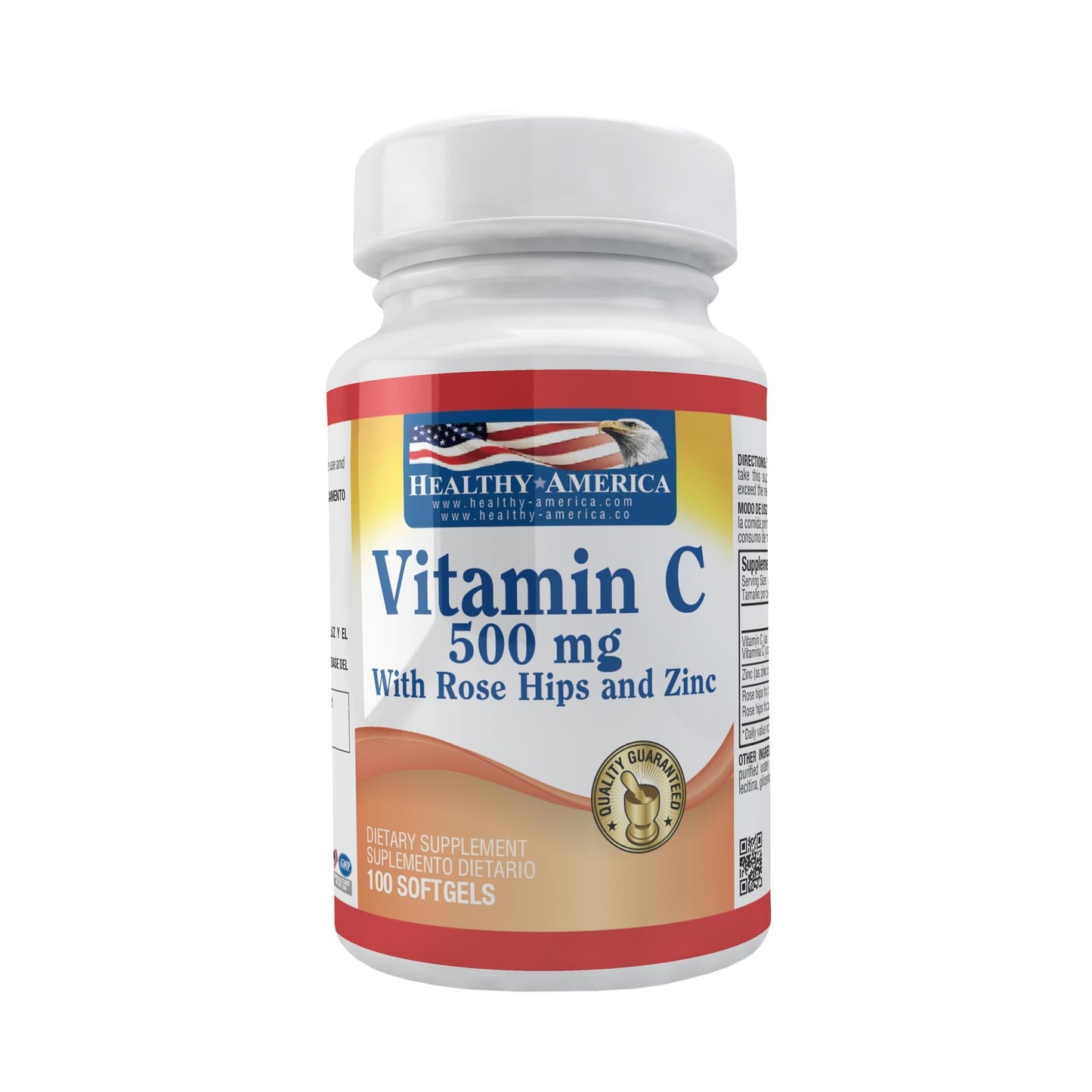 Vitamina C + Hipe Rose 500 Mg x 100 Perlas-Healthy America-Dopavita Salud y Nutrición