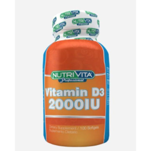 Vitamina D3 2000 IU x 100 Perlas-Nutrivita-Dopavita Salud y Nutrición