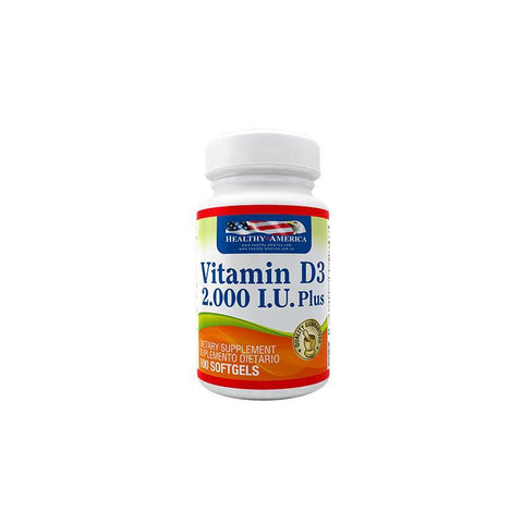 Vitamina D3 2000 IU x 100 Perlas-Healthy America-Dopavita Salud y Nutrición